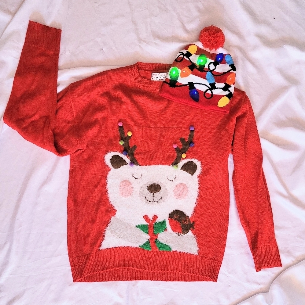 Poof! Sweater LED Knit Cap Red